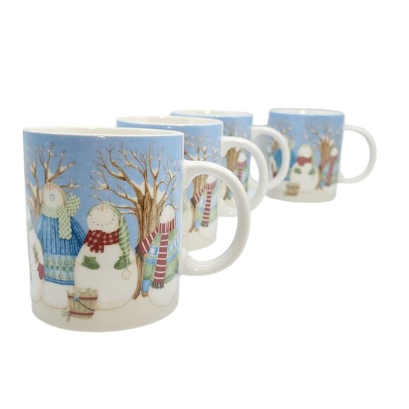 Debbie Mumm Winter Wonders Snowman‎ Family Ceramic Coffee Mug Set of 4pc 14oz - Picture 8 of 11
